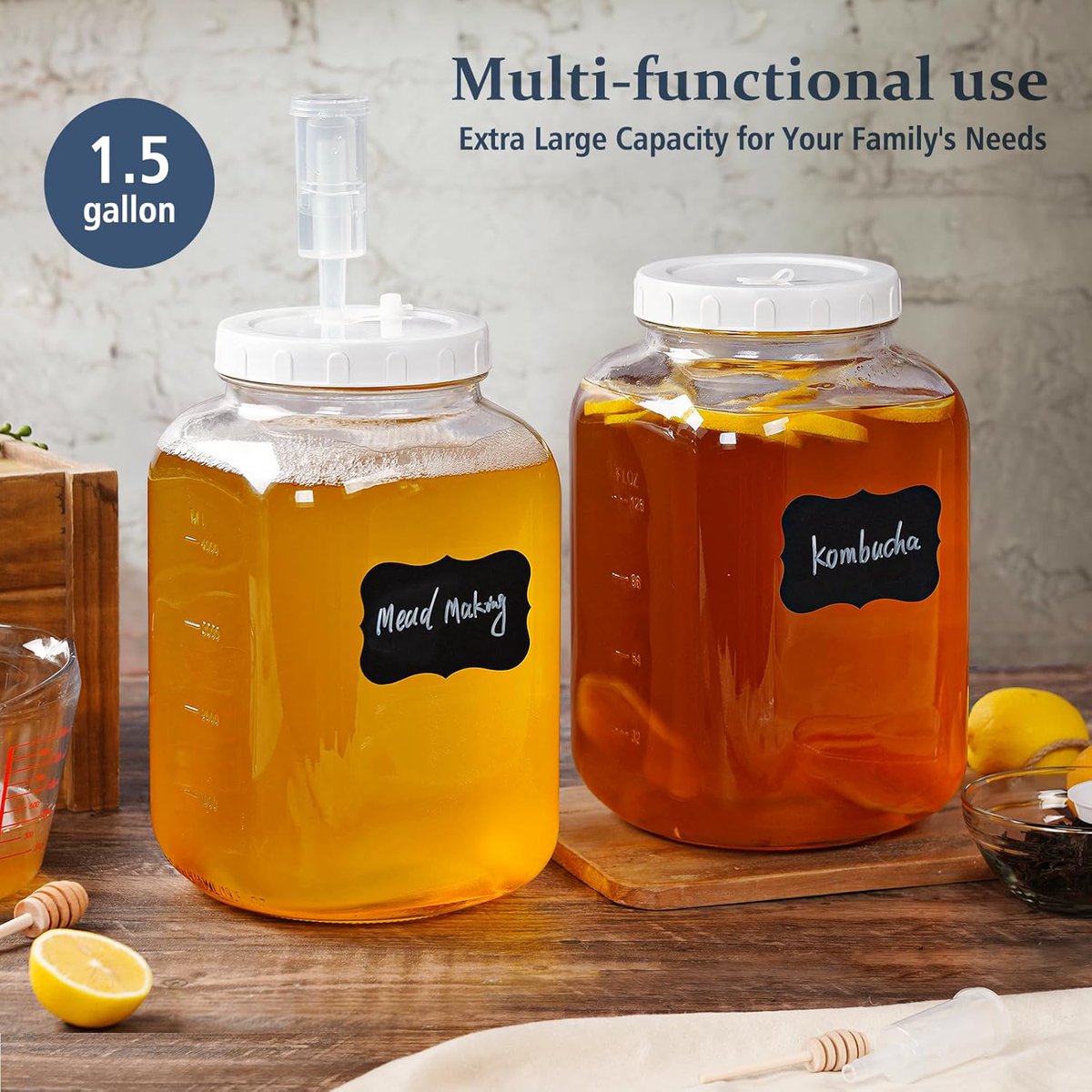 1.5 Gallon Large Fermentation Jars with Airtight Lids, Airlocks and Scale Marks 2 Pack

🥳 Enjoy 22% off today and start your fermentation journey easily at home.

• Retail Price : $46.99  
• Discounted Price : $36.65  
• View on Amazon : geni.us/HWYLL2k  

Follow us