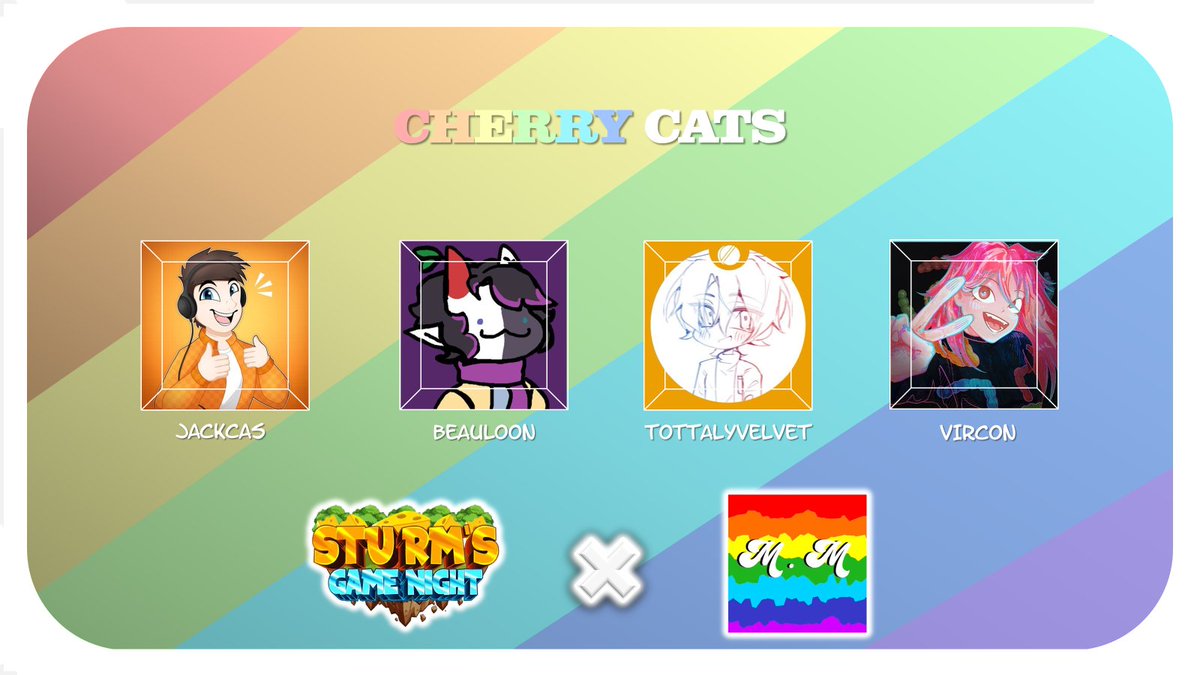 Announcing Cherry cats🐈‍⬛

<a href="/JackCas_/">Jack</a> <a href="/Beauloon_/">Beauloon 🌱</a> <a href="/TotallyVelvet/">Velvet (Brain full of minecraft)</a> <a href="/ImVircon/">Vera! 🎬🍉</a> 

Watch them compete for the crown while raising money for the Trevor Project 👑
⏰On Friday, June 13th at 6 pm GMT