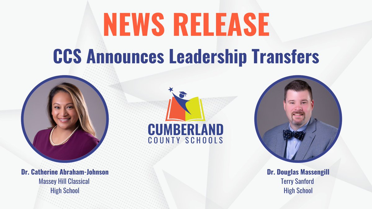 📣 Leadership Update: CCS announces two principal transfers for 2025-26. Dr. Catherine Abraham-Johnson will lead Massey Hill Classical High, succeeding Dr. Douglas Massengill, who will transition to Terry Sanford High.

🔗 Read more: tinyurl.com/4myew8zm

#PremierProfessionals