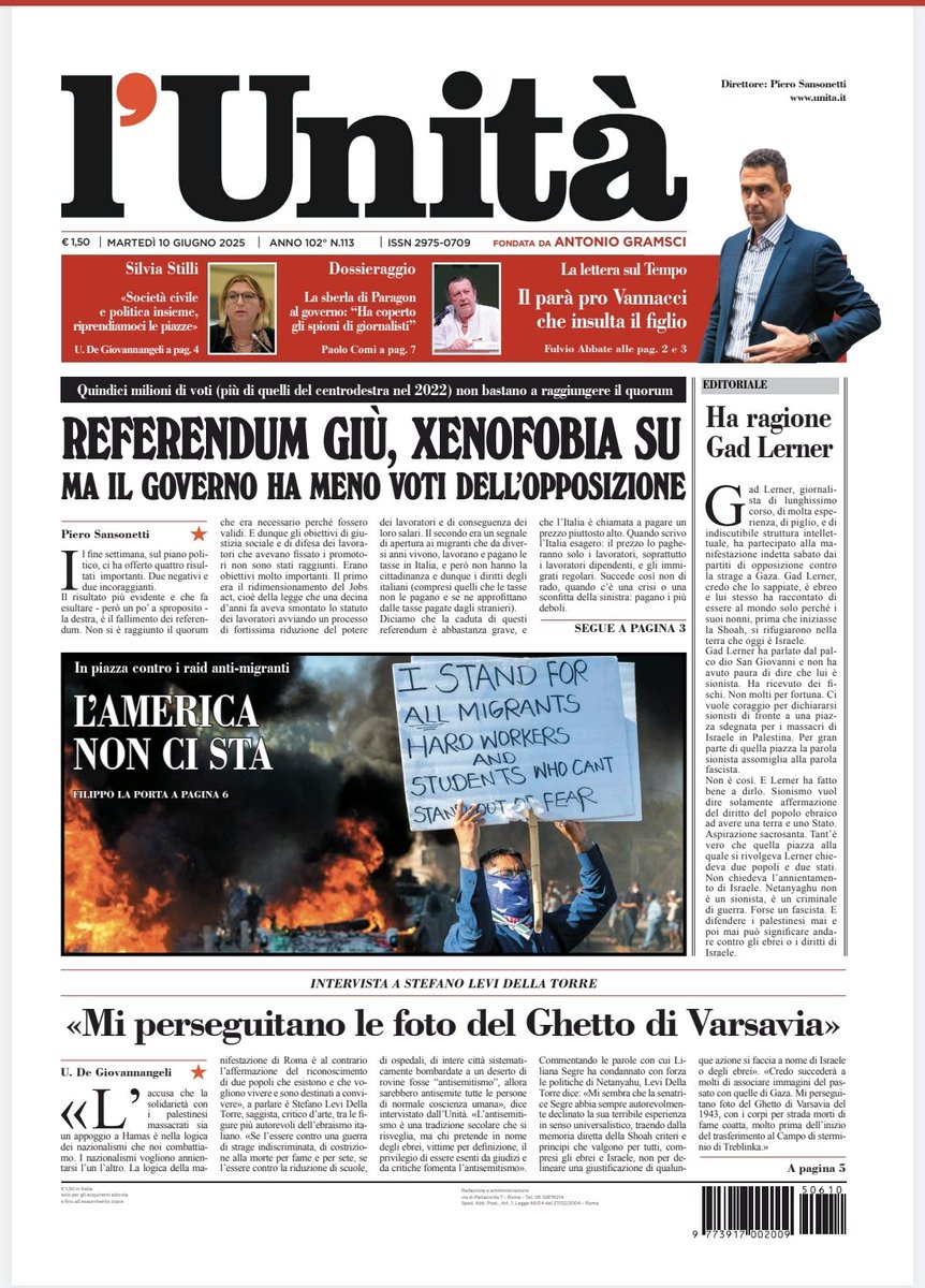 📰 La prima pagina dell’#Unità del #10giugno

Abbonati subito: bit.ly/ABBONATI-SUBITO
