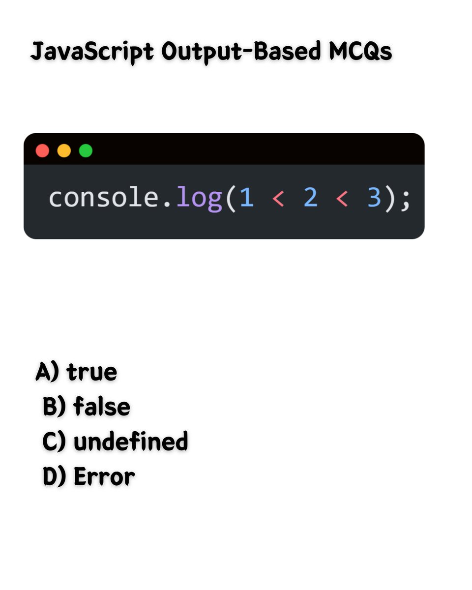 codebypc's tweet image. 🎯 JavaScript Output Based Interview Questions 💻
Test your JavaScript knowledge with real interview-level questions!
Can you guess the correct output before the timer ends? ⏳
Perfect for 🔥 beginners & pros preparing for tech interviews!
💬