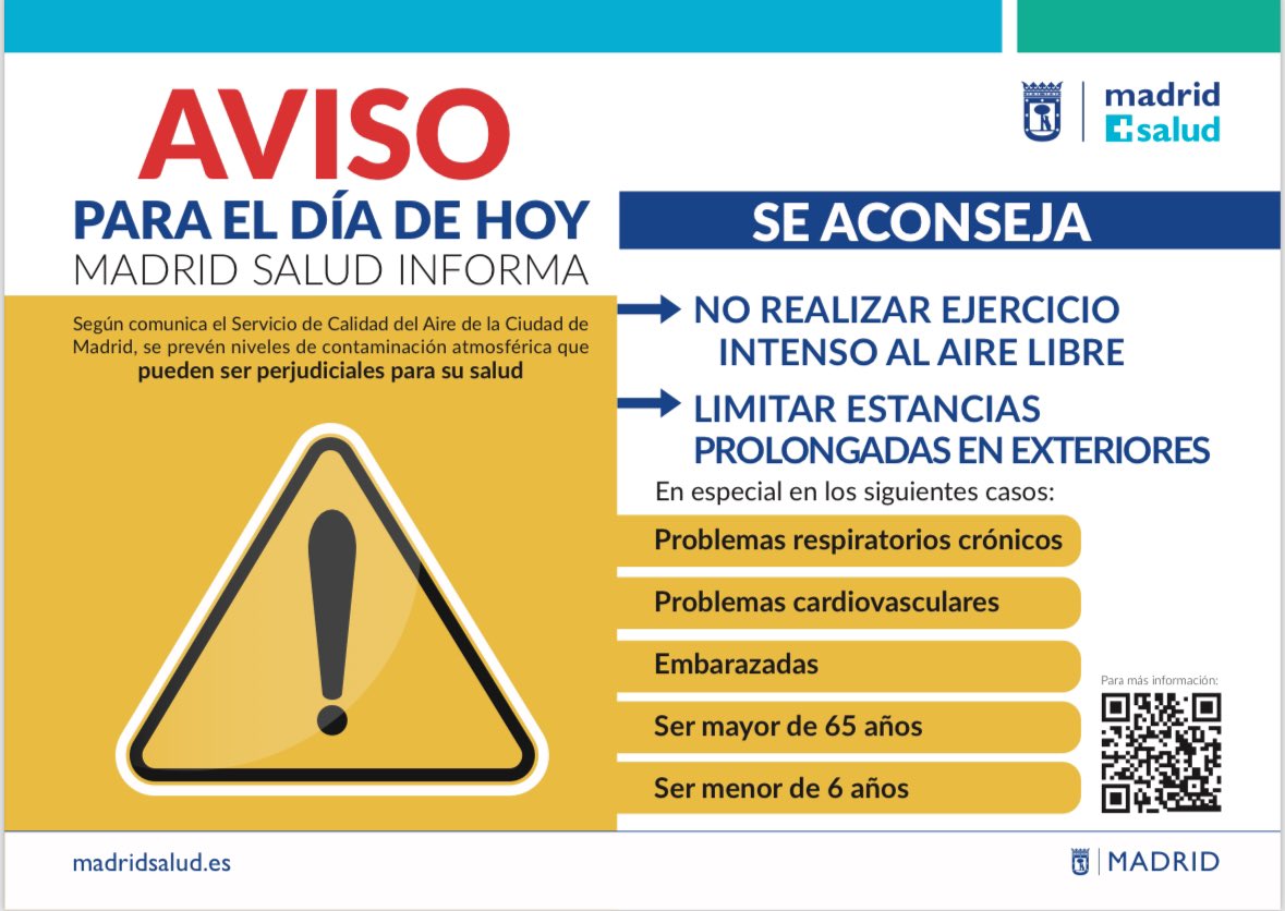 Debido a la intrusión de una masa de aire africano, se han superado lo niveles permitidos de partítulas en suspensión.

Este aviso se suma al de temperaturas máximas y tormentas para el día de hoy.

⚠️No realice ejercicio intenso en exterior

⚠️Limite la exposición en el