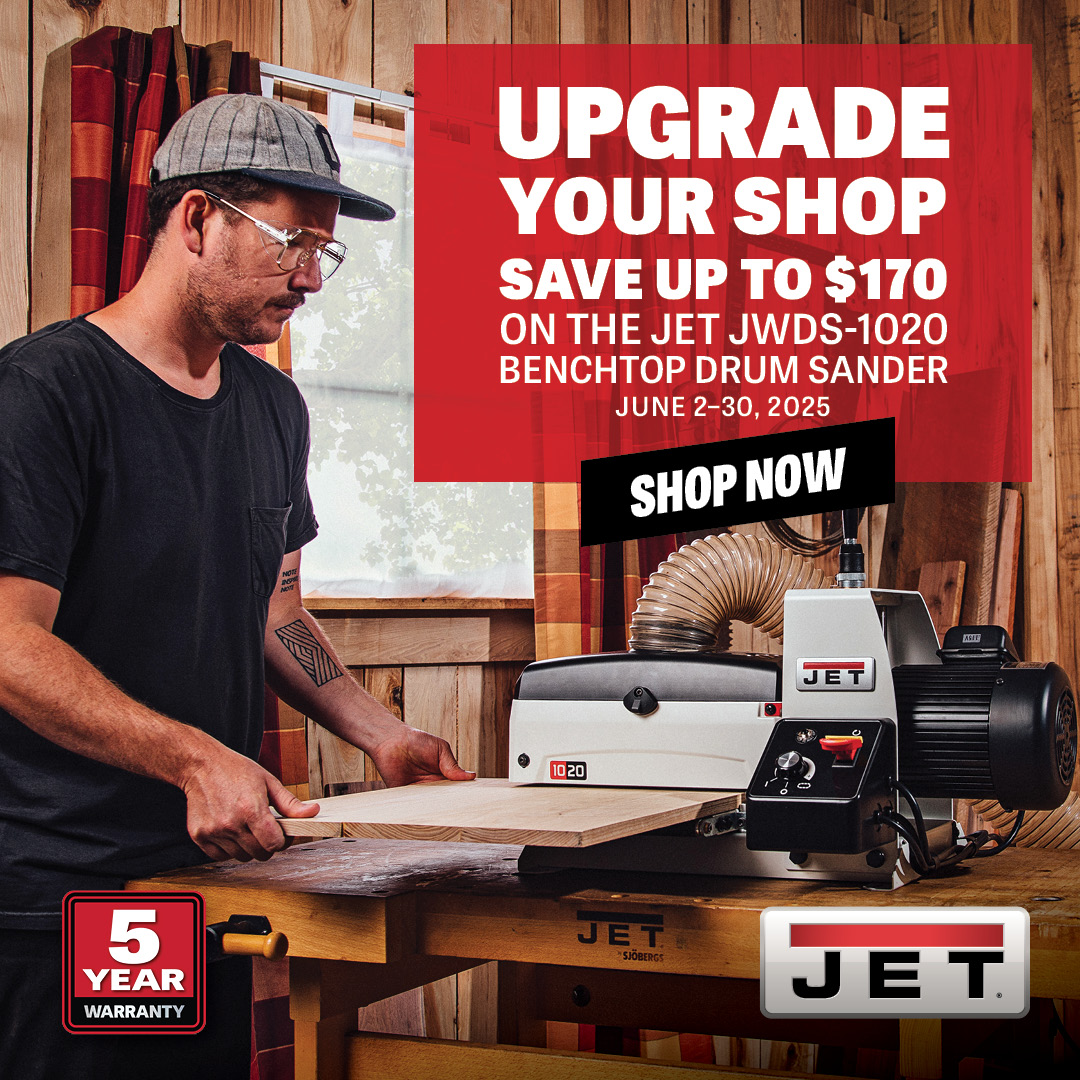 Toolstoday's tweet image. 🚨 Upgrade your shop &amp;amp; save up to $170 on the JET JWDS-1020 Benchtop Drum Sander — now through June 30! 🔧🪵
🛒 bit.ly/3ZRpQuH

#JETTools #Woodworking #Toolstoday #WorkshopUpgrade