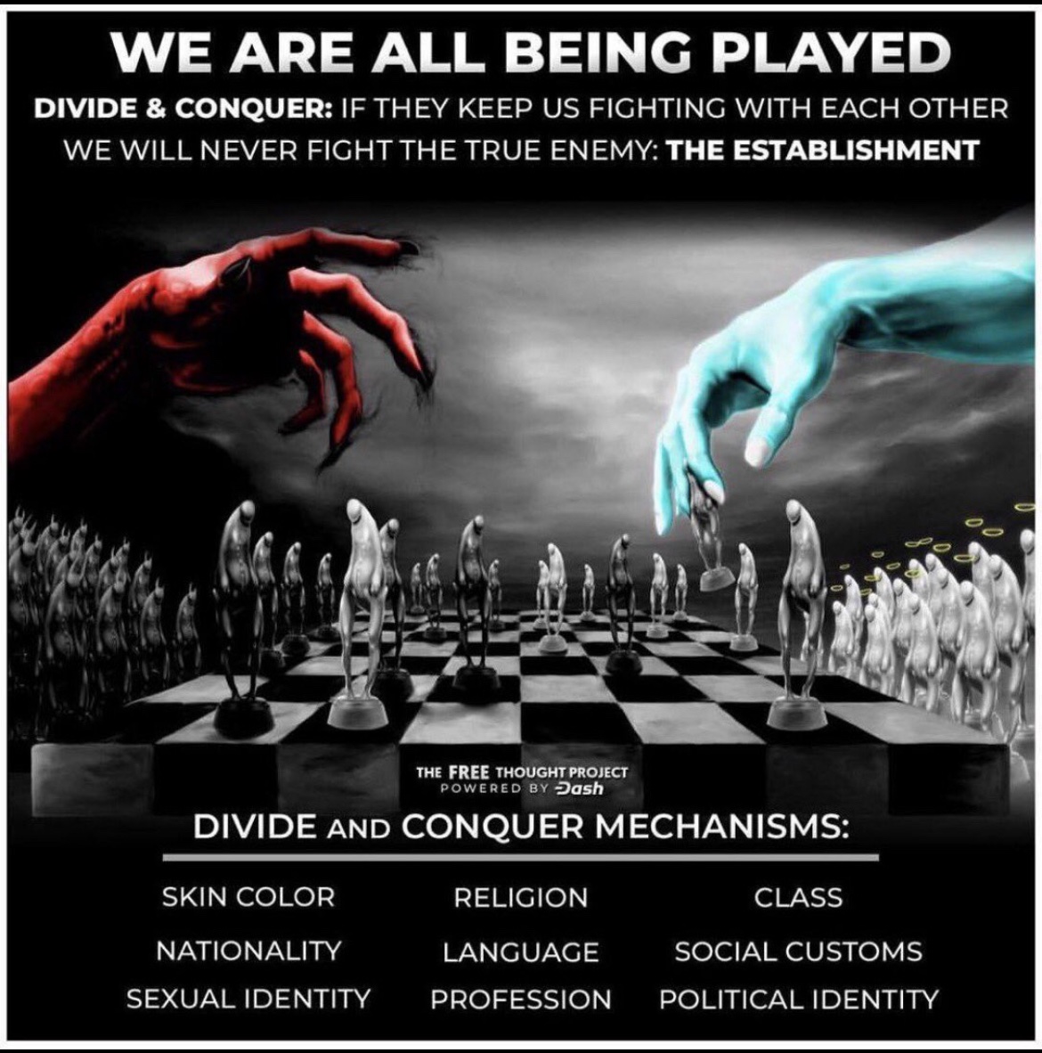 SwordOfTruthPod's tweet image. The government uses divide and conquer tactics there is no such thing as a democrat or republican there is the predator class and we the people 
We have let them divide us for to long with problems they create
Wake up people you are being manipulated and brainwashed