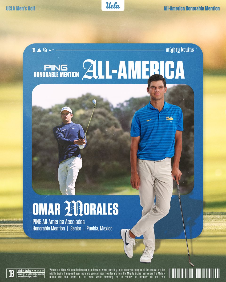 Congratulations to senior Omar Morales on securing honorable mention Division I PING All-America accolades, as announced by the Golf Coaches Association of America.

DETAILS: ucla.in/3FNMU6U