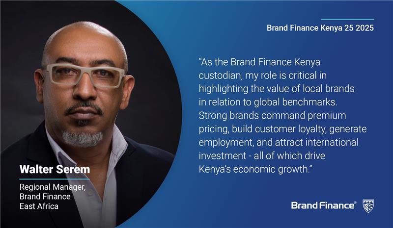 Walter Serem, Regional Manager for Brand Finance East Africa, highlights the vital role strong brands play in driving Kenya’s economic growth, as Brand Finance unveils the 2025 edition of the Kenya 25 report.

18 Kenyan brands have seen an increase in their brand values, while