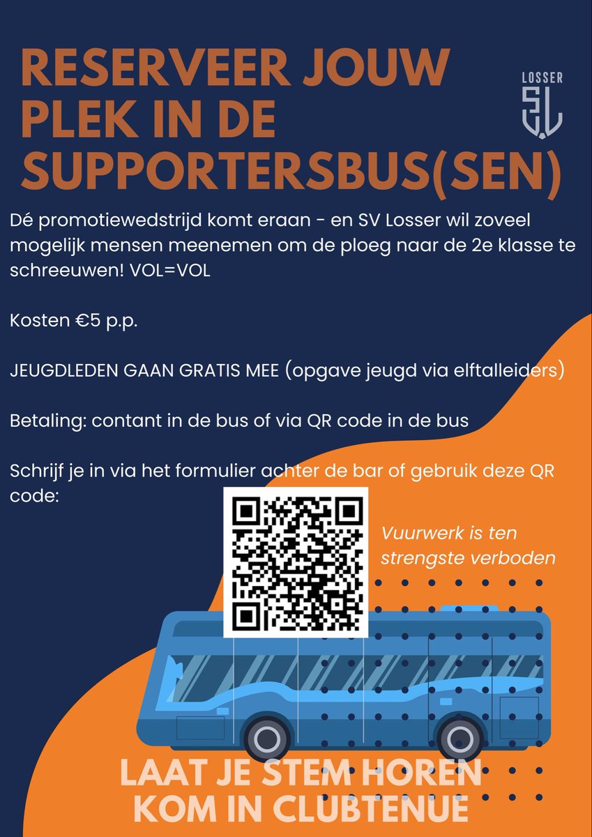De allesbeslissende finale voor promotie naar de 2e klasse tussen SV Losser en Zuidwolde wordt zaterdag aanstaande gespeeld in Hellendoorn. 

Wil je mee met de bus?
svlosser.nl/supportersbus-…