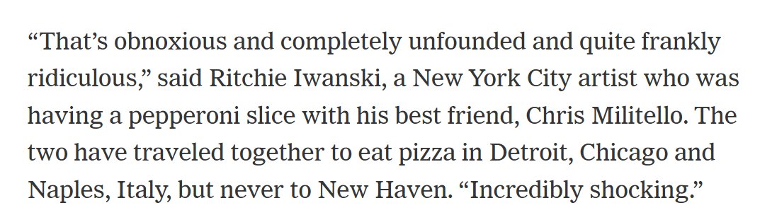 You don't say--a New Yorker stating that grandiose claims about the best pizza in the country are obnoxious and over the top.