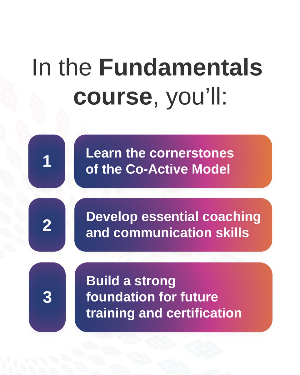 CoactiveLeaders's tweet image. Have you completed Fundamentals yet? Tell us—what was your biggest takeaway from the course?👇

Or, sign up today at bit.ly/4mDim8t

#CoActiveCoaching #CoachTraining