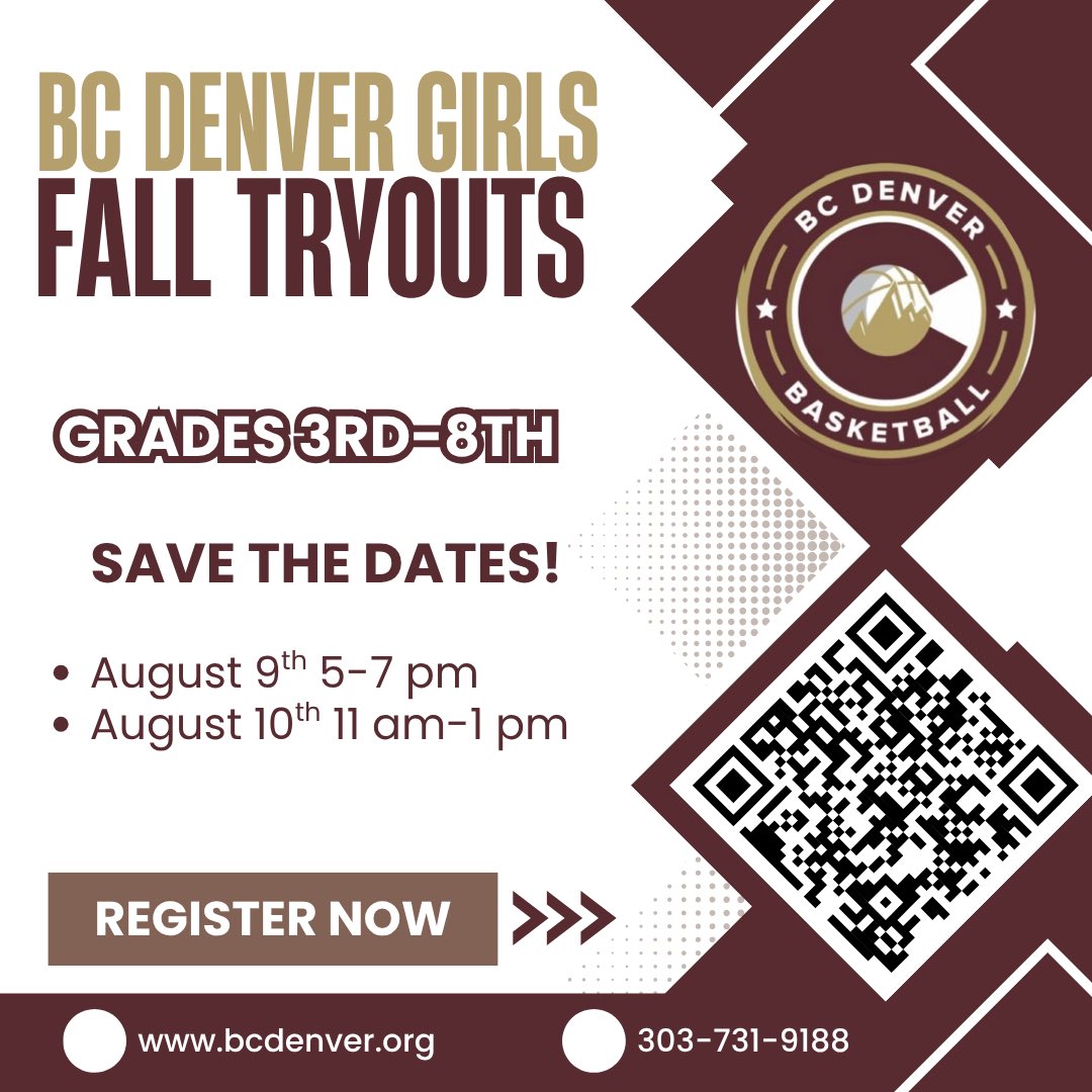 Mark your calendars! 

We have our fall tryout dates set to make our fall/winter teams.

🏀3rd-8th grade 
🏀 Practice 3X/week
🏀 League &amp; tournament play

Please reach out if you have any questions or would like more information!