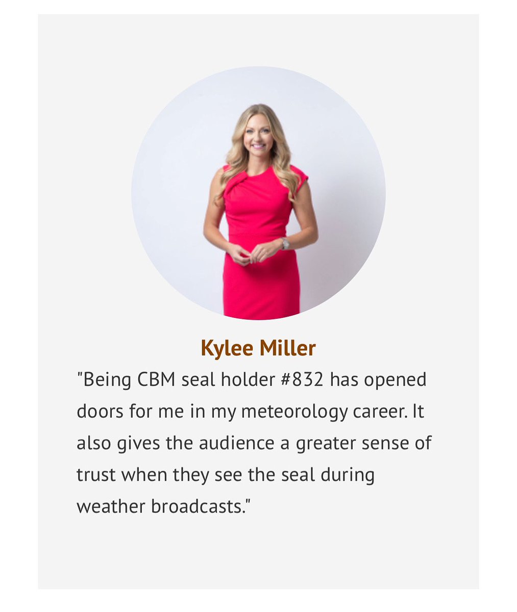 Kylee Miller ⛵ (@kyleemiller_wx) on Twitter photo The <a href="/ametsoc/">American Meteorological Society</a> just announced the 1,000 CBM from the past 20 years. A CBM is a certified broadcast meteorologist. In order to have achieved this, us meteorologists had to reach a certain level of schooling, take and pass a test and be scored on our performance.
Congrats! The <a href="/ametsoc/">American Meteorological Society</a> just announced the 1,000 CBM from the past 20 years. A CBM is a certified broadcast meteorologist. In order to have achieved this, us meteorologists had to reach a certain level of schooling, take and pass a test and be scored on our performance.
Congrats!
