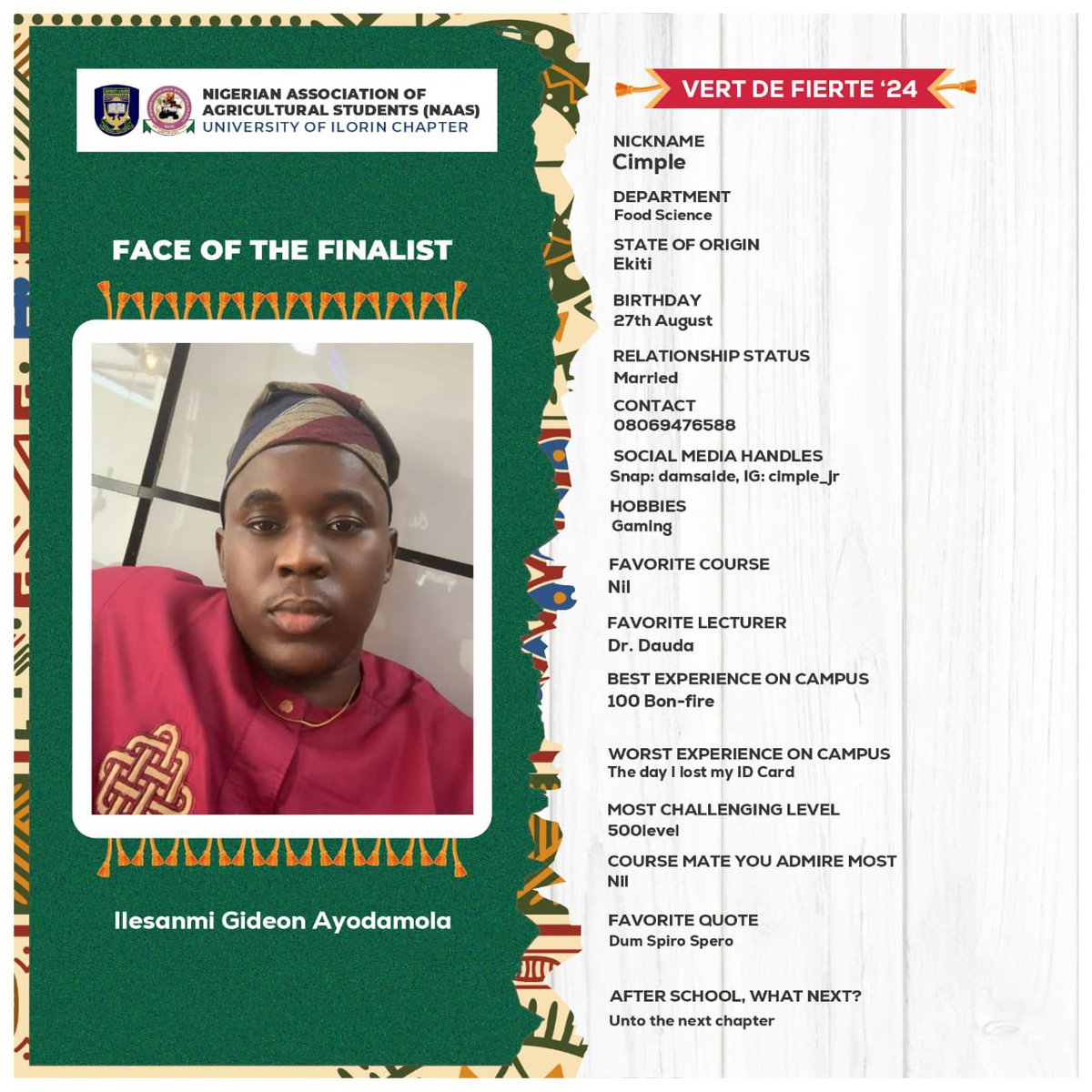 VertDeFierte's tweet photo. “Dum spiro spero”

Faces of finalists 
VDF 24 

Salim 🙌🏾
Eniola 😍
Aminah 🥰
Cimple 🫡 https://t.co/ndjbAv56N8