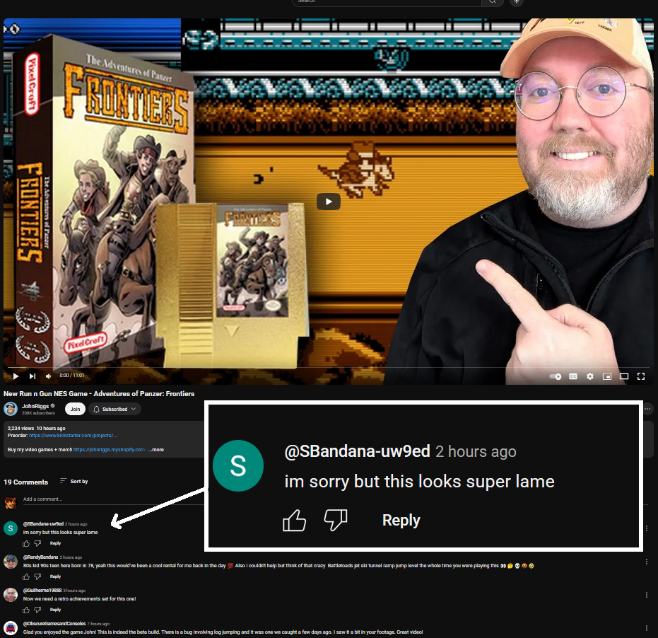 PixelCraft81's tweet image. Welp. It’s over.
Someone named sbandana-uw9ed said Adventures of Panzer: Frontiers “looks super lame” in a YouTube comment.
I’ll be mailing handwritten apologies to every follower.
#GoneTooLame #SbandanaCertified
kickstarter.com/projects/panze…
