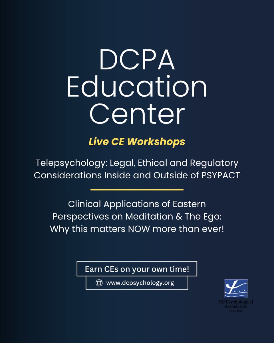 New live CEs are available!

Elevate your practice with our latest continuing education courses. The DCPA Education Center offers expert-led training to grow your skills and fulfill requirements. Visit our Linktree in bio to enroll today.