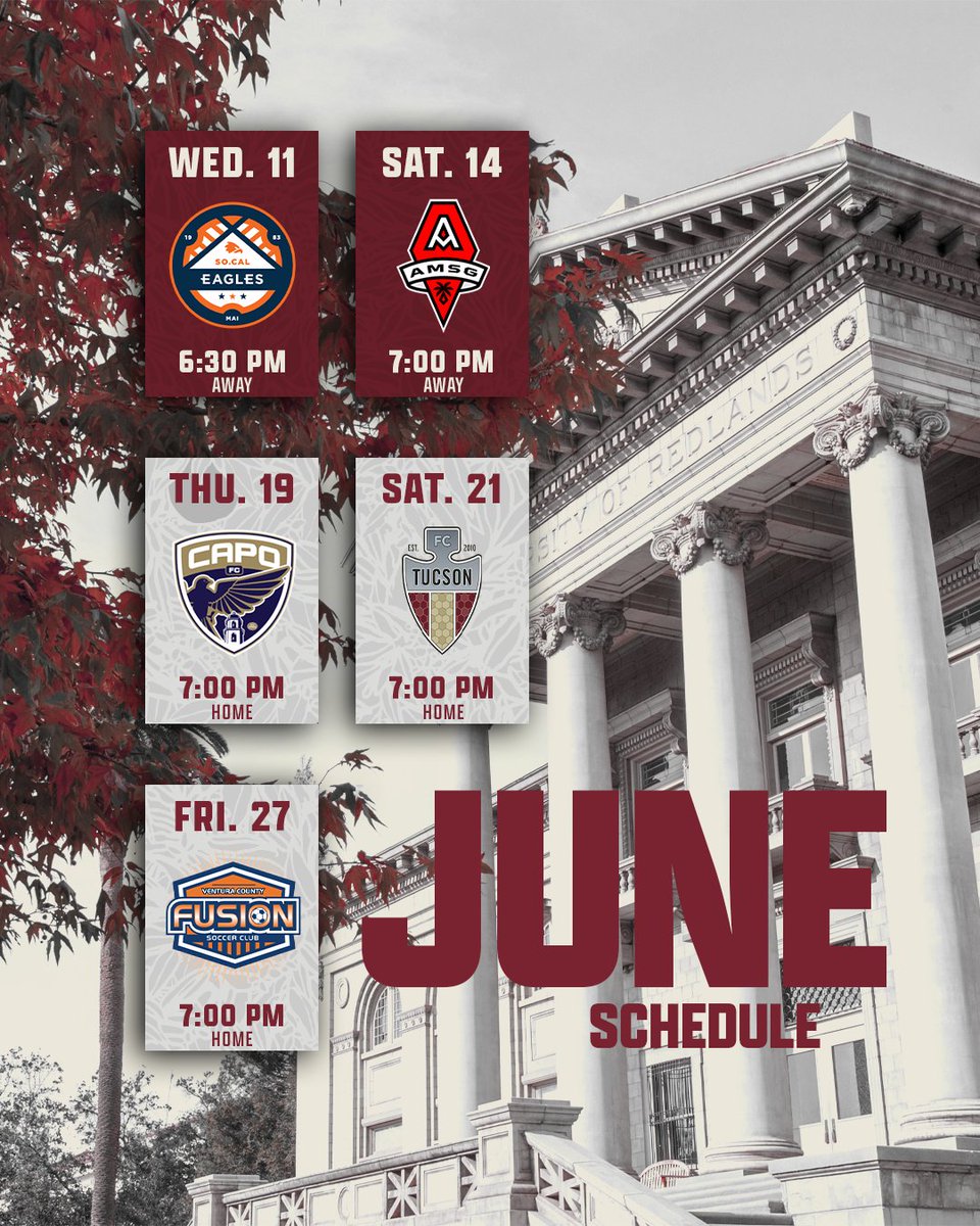 fc_redlands's tweet photo. Redlands FC in June! 🍊⚽️

June 11 at 6:30 PM vs. SoCal Eagles

June 14 at 7:00 PM vs. AMSG

June 19 at 7:00 PM vs. Capo FC

June 21 at 7:00 PM vs. FC Tucson

June 27 at 7:00 PM vs. Ventura County Fusion

#RFC #JuneSchedule #USL2 #UPTHEORANGE #RedlandsFC https://t.co/MiFoj7Z8DK