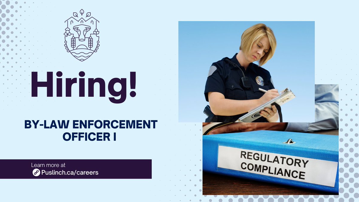 The Township is hiring a By-law Enforcement Officer I. Reporting to the By-law Enforcement Supervisor, this role focuses on promoting and enforcing the Township's regulatory by-laws through education, awareness, and when needed, enforcement. Learn more at Puslinch.ca/Careers.