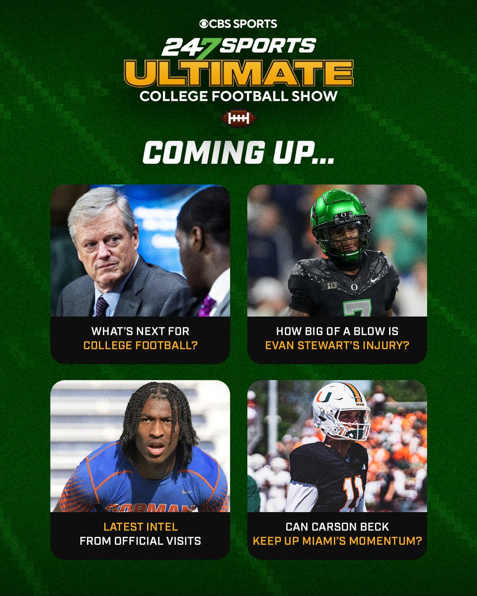 TODAY'S LINEUP 🚨

• New Era of College Football 💰
• Evan Stewart Out - Who Steps Up? 🦆
• Latest Intel on Florida, Georgia, USC 🔍
• Miami, South Carolina Season Preview 👀

⏰: 4PM ET / 3PM CT
📺: youtube.com/live/KewFJRmOa…