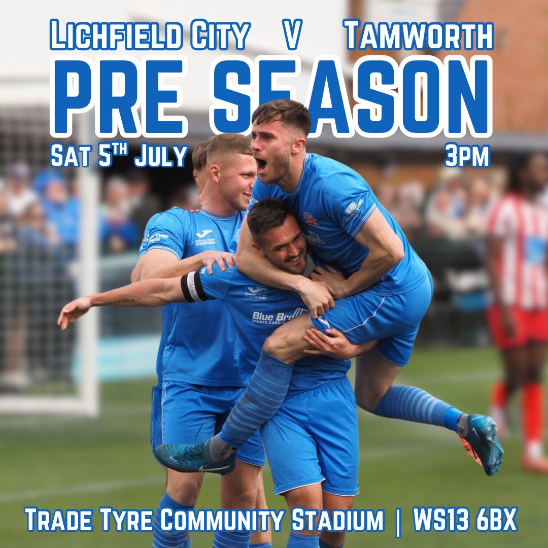 We are delighted to be welcoming <a href="/tamworthfc/">Tamworth Football Club</a> as part of our pre-season schedule.
Be sure to join us on Sat 5th July to see the action against the National League side who finished an outstanding season in 10th and only had their FA Cup run halted by Spurs, more details to follow.