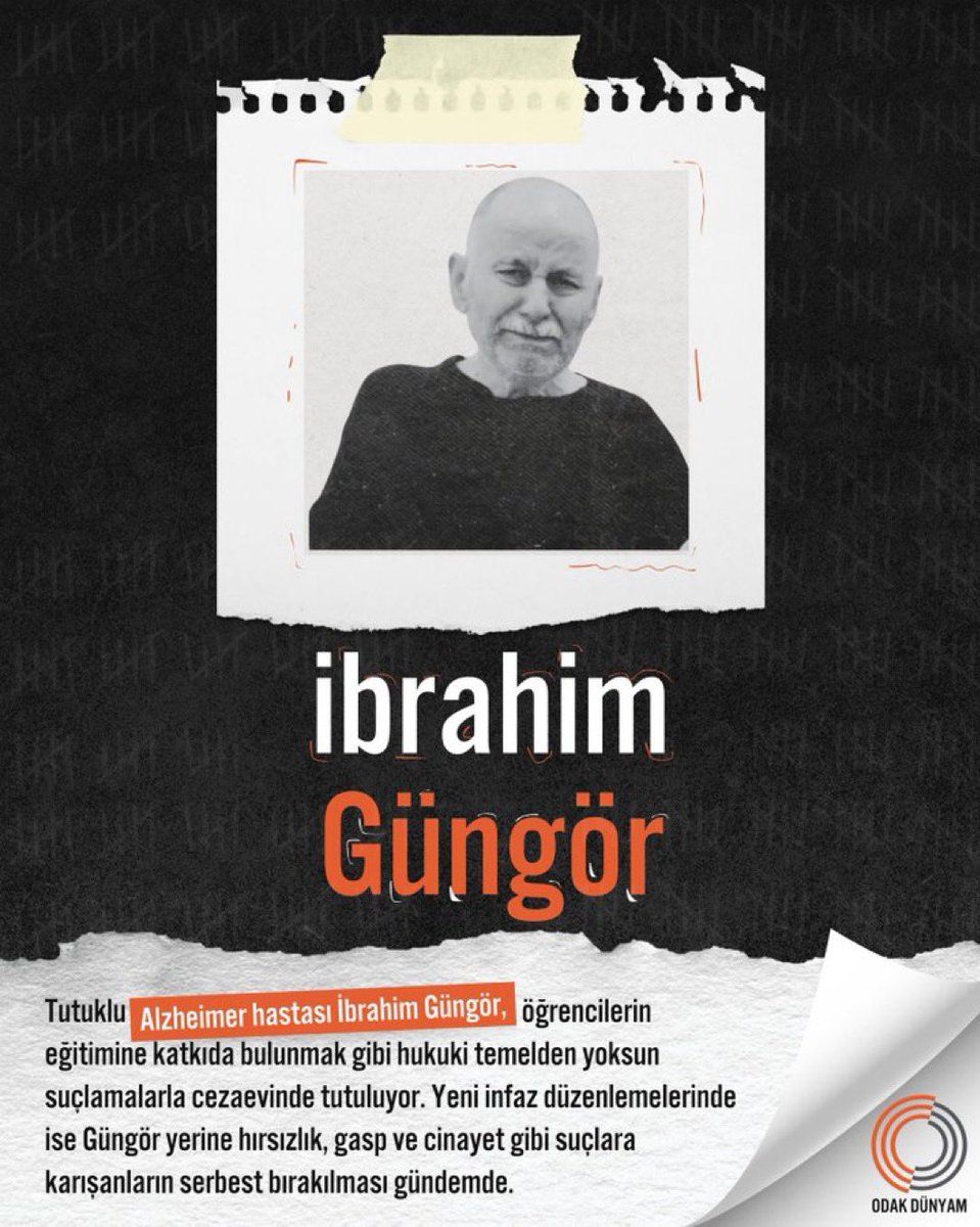 odakdunyam's tweet photo. İnfaz düzenlemesiyle suça karışmış birçok kişi bayram öncesi tahliye edildi; hiçbir suça bulaşmamış, 72 yaşındaki Alzheimer hastası İbrahim Güngör ise hâlâ cezaevinde.

#HerkesİçinHukuk https://t.co/IJv9GMWRry