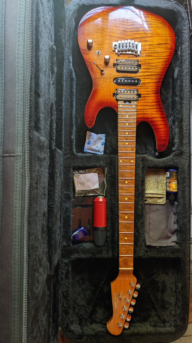 Harley Benton Fusion-II is a for all level axe without the pro-level price!
Roasted maple neck for stability &amp; smooth play  
HSH pick ups for versatile tones(rock, metal, blues &amp; more! 
Flamed maple top– looks as good as it sounds!  
24 frets. 
Comes with a hard case 
85k