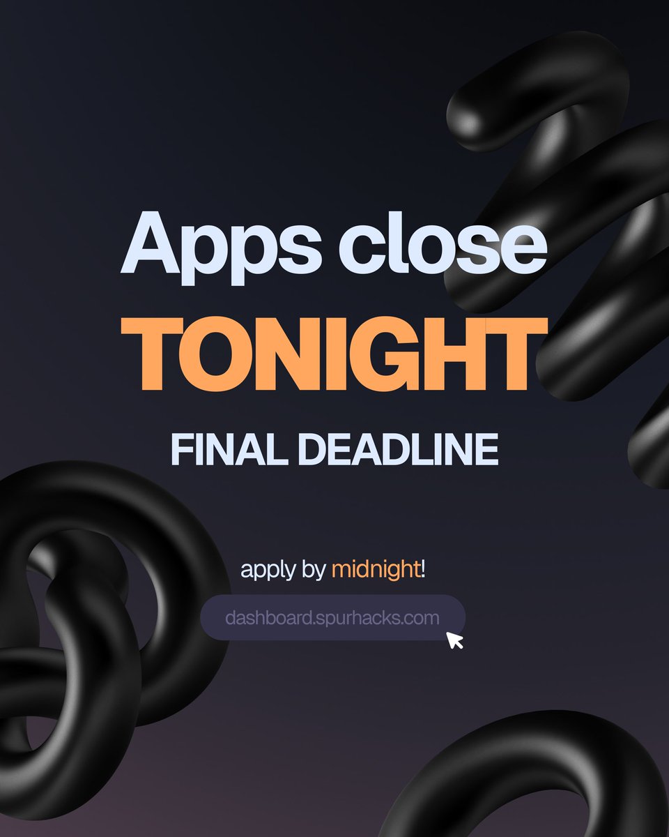 ⚠️ LAST DAY TO APPLY
SpurHacks 2025 is almost full.
Today’s your final shot.

💰 $100K+ in prizes
🚀 $1M+ in potential funding
🍽️ Real food. Real stakes. Real fun.

Apply before it’s gone → spurhacks.com
#SpurHacks2025 #Hackathon #DeadlineDay #StartupBuilders #Waterloo