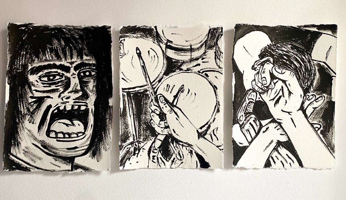 digitaldamaged's tweet image. 3 POV of the same night 

Black ink on paper