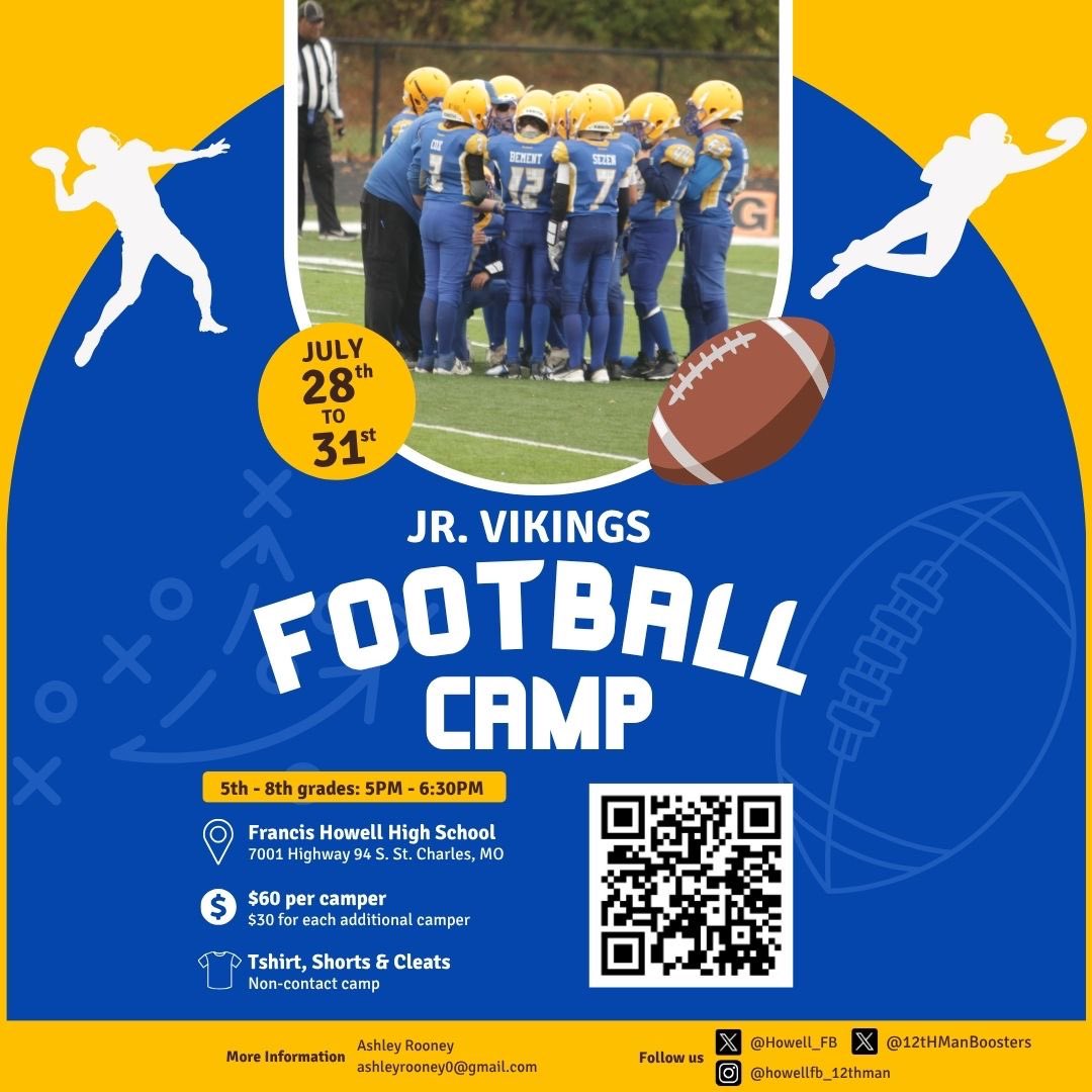 12th Man (@12thmanboosters) on Twitter photo Calling all future Vikings! Howell Football is hosting a non-contact youth camp for incoming 5th–8th graders, and we want YOU there! <a href="/HowellJrVikings/">JrVikingsFootball</a> Sign up at docs.google.com/forms/d/e/1FAI… Calling all future Vikings! Howell Football is hosting a non-contact youth camp for incoming 5th–8th graders, and we want YOU there! <a href="/HowellJrVikings/">JrVikingsFootball</a> Sign up at docs.google.com/forms/d/e/1FAI…