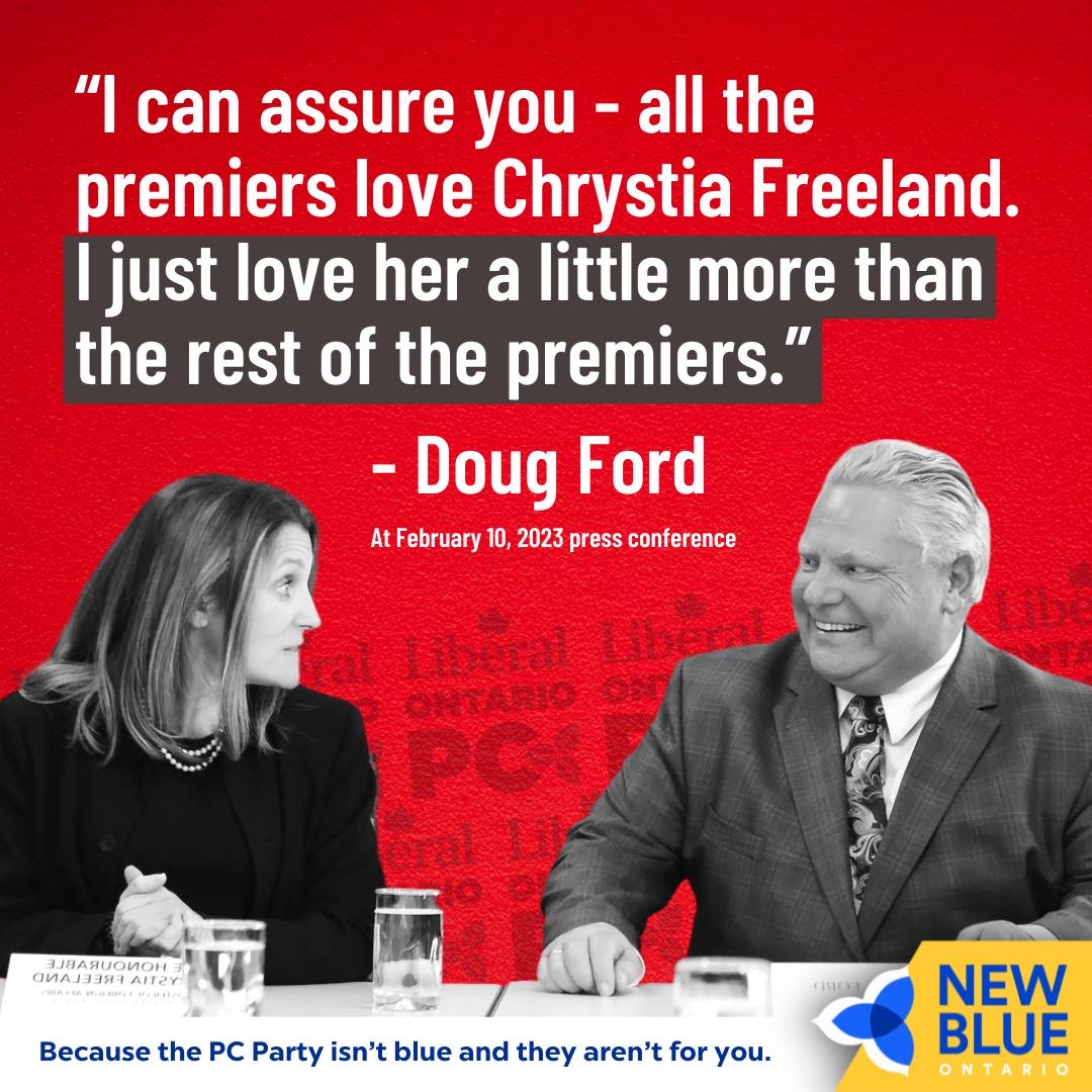 “You want to talk about true leadership? … I can assure you, all the premiers love Chrystia Freeland. I just love her a little more than the rest of the premiers.”

- Doug Ford
At February 10, 2023 press conference

youtu.be/WTd-oLBTlr4?t=…

#onpoli #cdnpoli