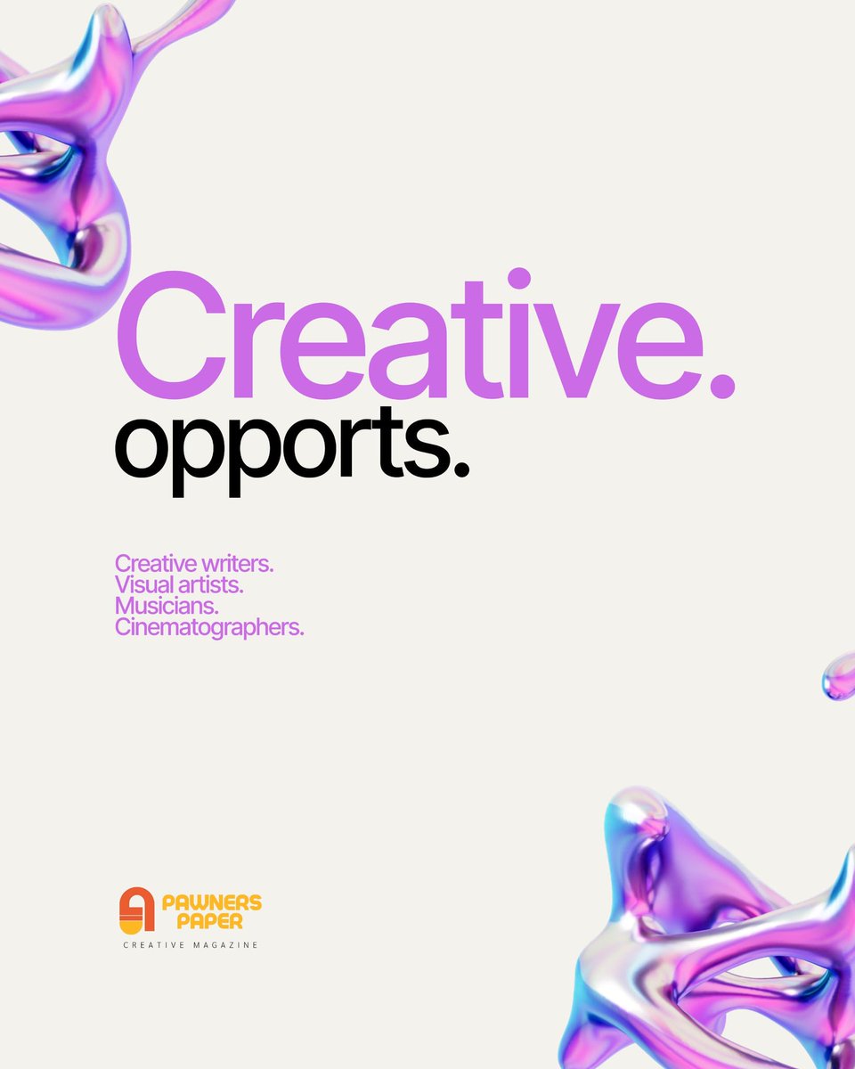 pawnerspapermag's tweet image. Creative Opportunities for creative writers, visual artists, musicians and cinematographers.

#pawnerspaper 
#creativedreams 
#opportunities