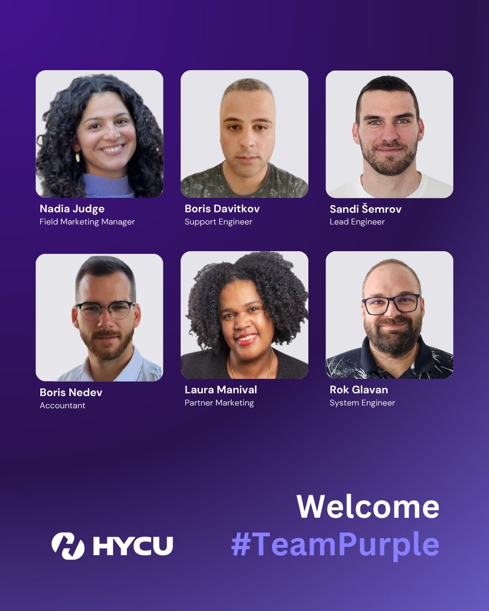 Say hello to our newest HYCUers! 👋 

Nadia Judge, Boris Davitkov, Sandi Šemrov, Boris Nedev, Laura Manival, and Rok Glavan, joined us on our mission to build a safer world together. They’ve joined us on our mission to build a safer world together. Their talents add even more