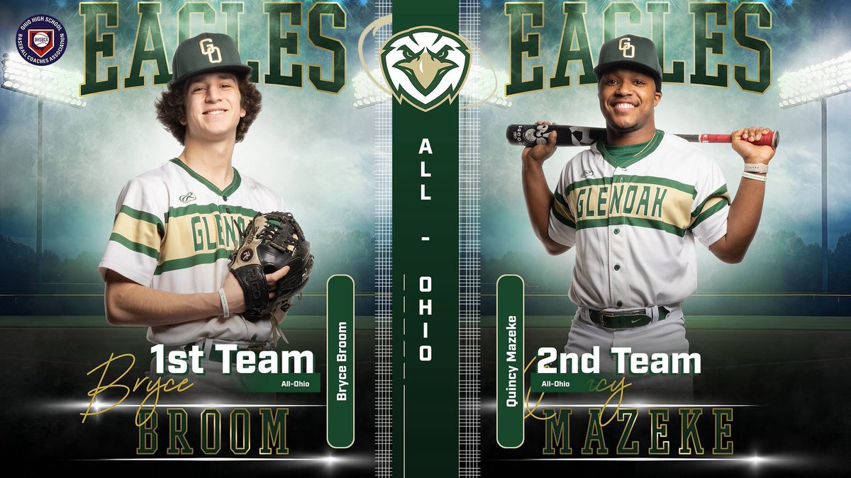 GlenOak Athletics (@glenoakathletic) on Twitter photo OHSBCA All-Ohio Honors for <a href="/GlenOakBaseball/">GlenOak Baseball</a> ! ⚾️🏆
Congratulations to Bryce Broom on earning 1st Team All-Ohio honors and to Quincy Mazeke on earning 2nd Team All-Ohio honors! These two Golden Eagles had incredible seasons and are being recognized among the best in the state! OHSBCA All-Ohio Honors for <a href="/GlenOakBaseball/">GlenOak Baseball</a> ! ⚾️🏆
Congratulations to Bryce Broom on earning 1st Team All-Ohio honors and to Quincy Mazeke on earning 2nd Team All-Ohio honors! These two Golden Eagles had incredible seasons and are being recognized among the best in the state!