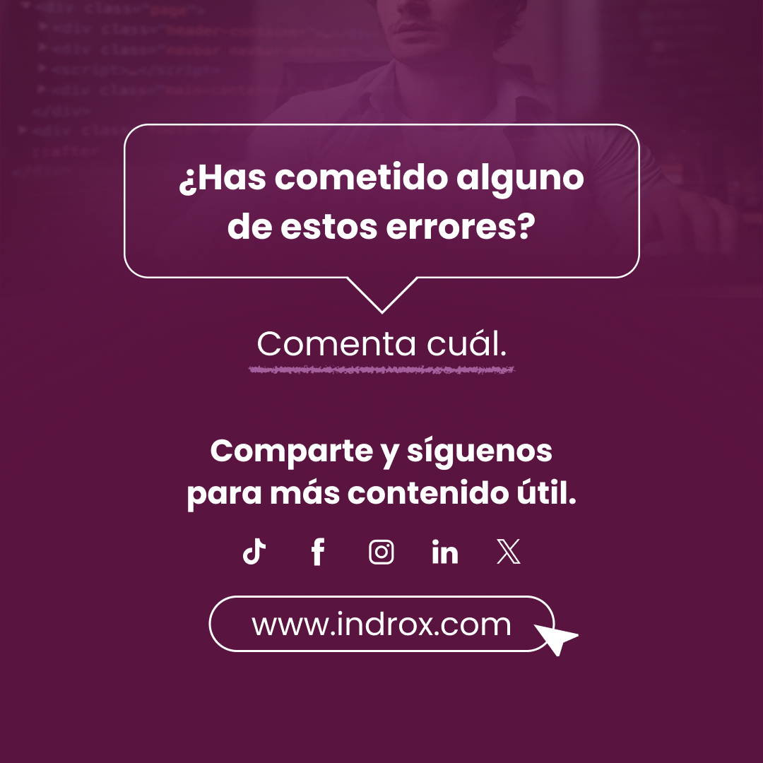 IndroxWorld's tweet image. 🧵Estos fueron 3 errores de #DesarrolloWeb que debes evitar.👇(6/6)

¿Has cometido alguno de ellos?🤔
-
Comparte y síguenos para más contenido. 
-
#DesarrolloWeb #ProgramadorWeb #PaginaWeb #Programación #Indrox