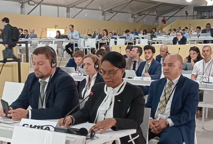 La Viceprimera Ministra <a href="/InesMChapman/">Inés María Chapman Waugh</a>, al intervenir esta tarde en la Tercera Conferencia de la ONU sobre los Océanos, reafirmó el compromiso de #Cuba 🇨🇺 para cumplir con el Programa Nacional de Diversidad Biológica hasta el 2030.

🔗cubaminrex.cu/es/articular-c…