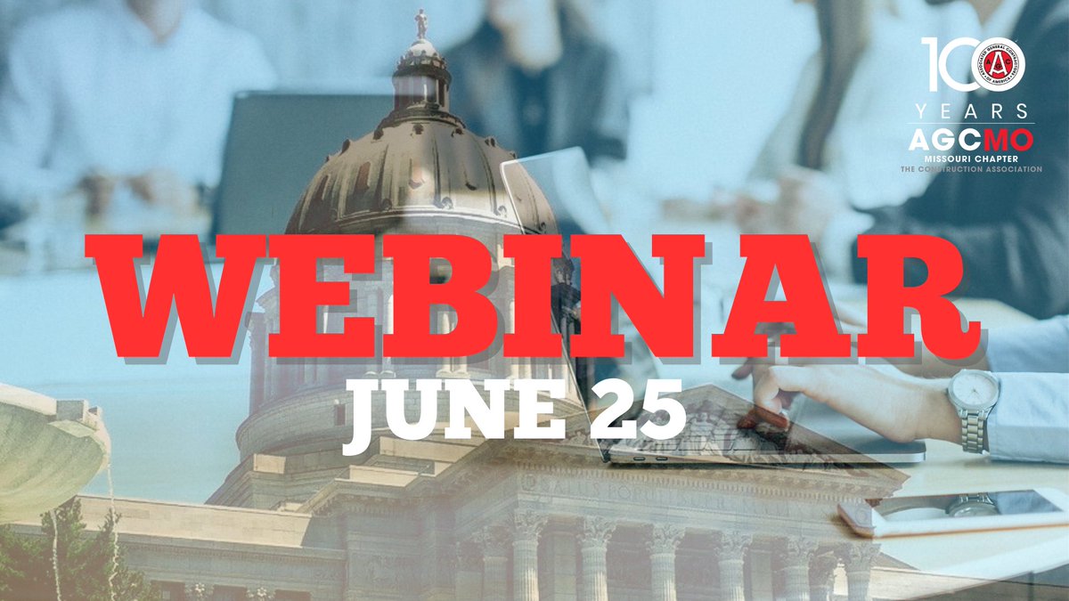 Join us on June 25th for the AGCMO Capitol Review webinar. The AGCMO lobbying team will be sharing an unfiltered look of this year's legislative session. 

Learn More: agcmo.org/Shared_Content…