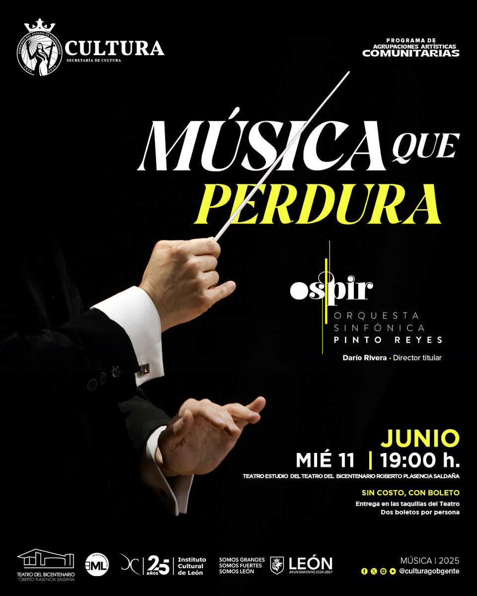#desdeelBicentenario

🎻 "Valse Triste", de Jean Sibelius, fue escrita como música incidental. Hoy es una joya del repertorio clásico.

¡Ven a escucharla en vivo con la OSPIR este 11 de junio!
🎟️ Mañana, 10 de junio, recoge tus boletos desde las 12:00 h en taquilla, 2 por px.