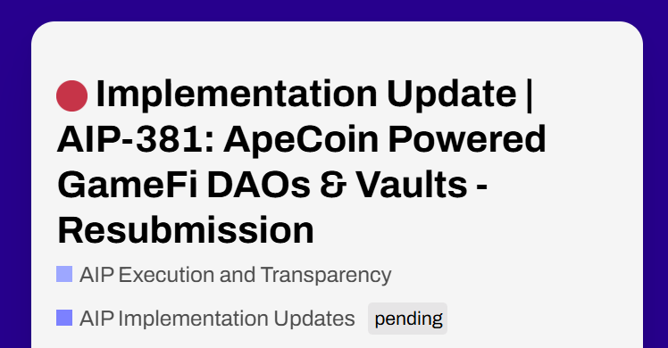 With the <a href="/apecoin/">ApeCoin</a> DAO being spun down, I want to bring some attention to AIPs that siphoned funds with 0 updates 🚨

Today I bring to you ApeCoin Powered GameFi DAOs &amp; Vaults (AIP-381), passed on Feb 1, 2024 with 0 updates

AMOUNT SIPHONED: $520k

This is AIP by an Animoca Brands