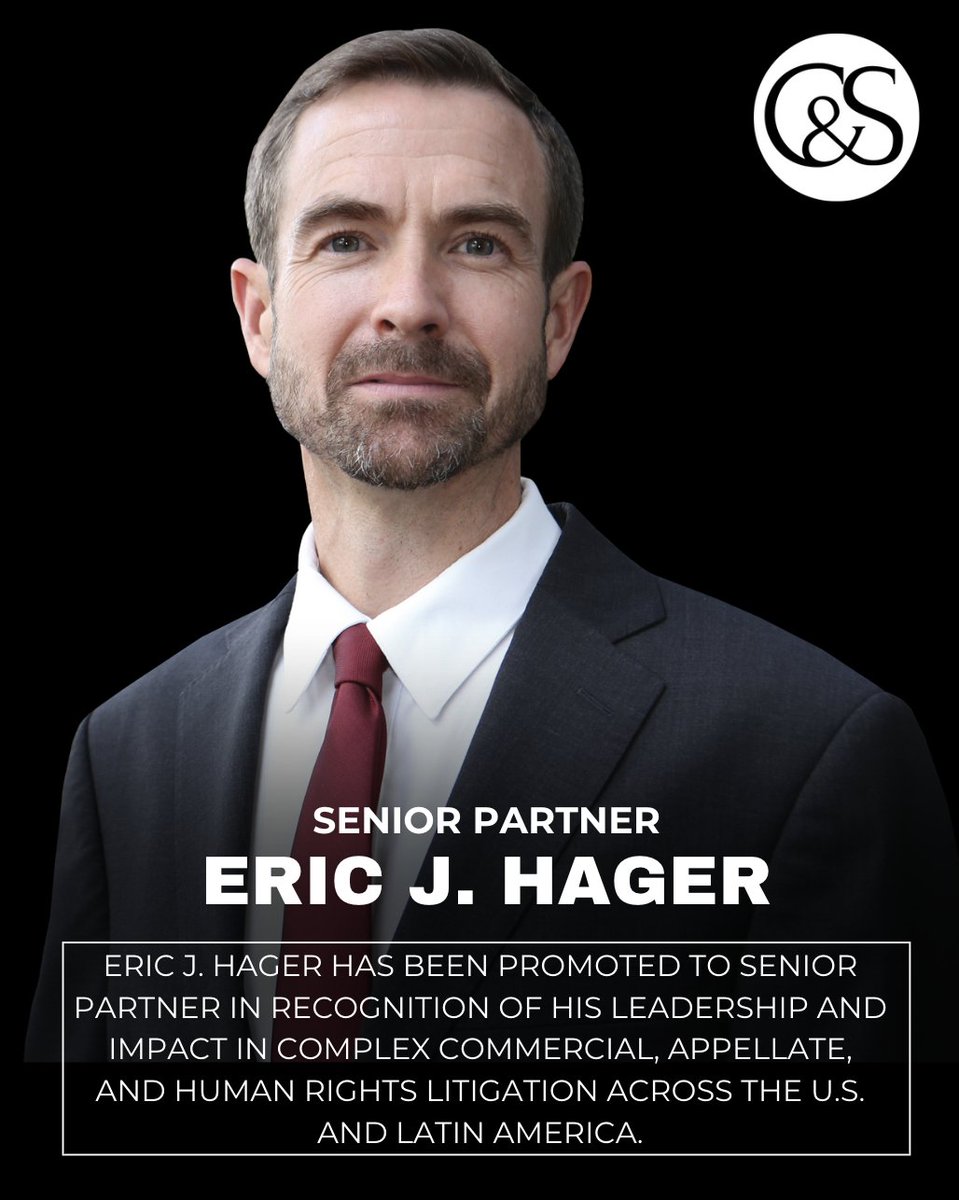 Eric J. Hager has been promoted to Senior Partner at Conrad &amp; Scherer! Based in our Quito office, Eric leads complex commercial and human rights litigation across the U.S. and Latin America. A well-deserved recognition of his leadership and global impact. #conradscherer #law