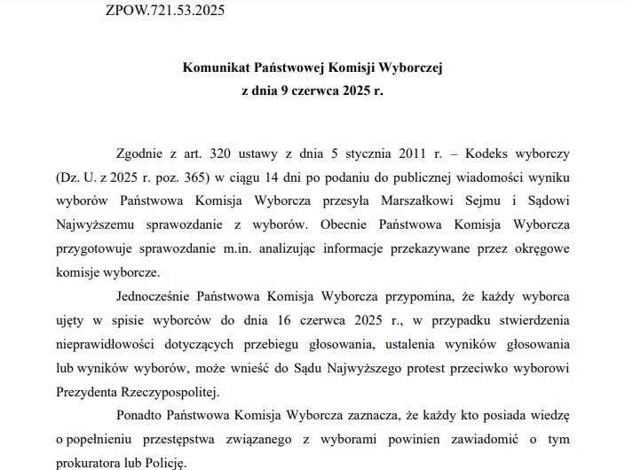 miroslawmilosz's tweet photo. Przypominam @PanstwKomWyb, że w razie stwierdzenia nieprawidłowości w ustaleniu zbiorczych wyników głosowania Państwowa Komisja Wyborcza zarządza ponowne ustalenie tych wyników, a nie obarcza tym zadaniem Sąd. To wynika z Kodeksu Wyborczego. https://t.co/KnAzqSNhHn