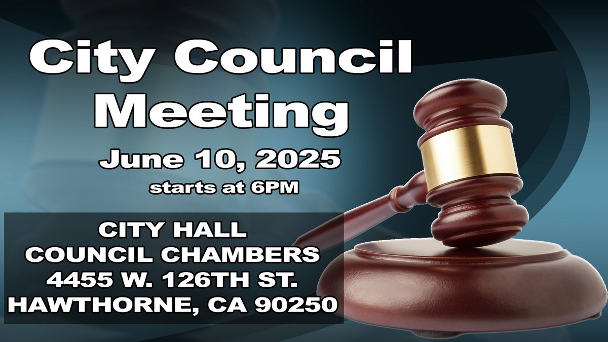 hawthorneCAL's tweet image. REMINDER: The Regular City Council Meeting will take place at 6PM today in the Council Chambers at City Hall.
4455 W. 126th St.
Hawthorne, CA 90250
Link to agenda…
shorturl.at/mVRww
Link to view the meeting LIVE on YouTube...
youtube.com/watch?v=x1JeGR…