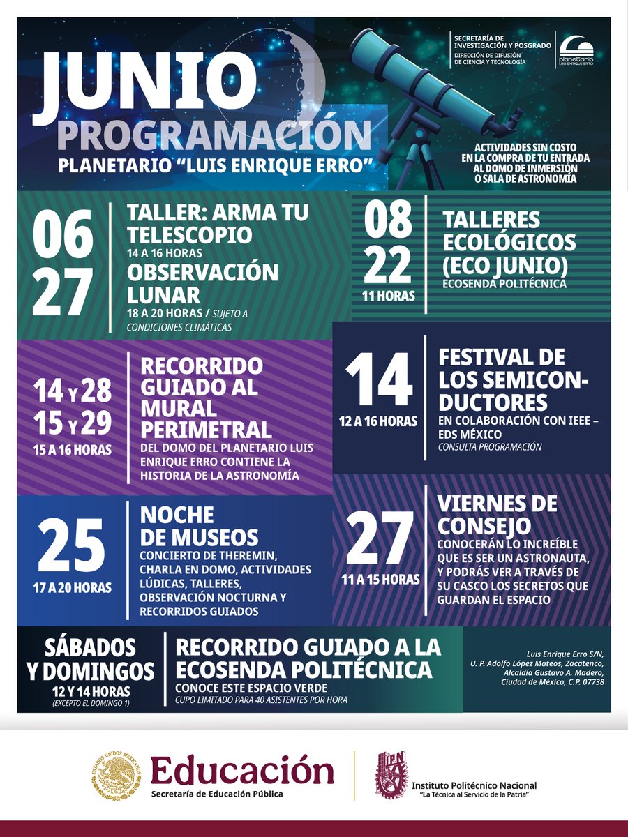 📢¡El súper combo del mes de #JUNIO ha llegado! adquiere tu entrada para el✨Domo de Inmersión o ✨Sala de Astronomía del <a href="/PLEE_IPNoficial/">Planetario Luis Enrique Erro IPN</a> 🔭 del <a href="/IPN_MX/">IPN</a> ⚙️ y disfruta de todas las actividades. 

#PLEE #ElEspaciodelaCiencia #cartelera #DóndeIrCDMX #PlanetarioCDMX #IPN