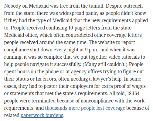 LorenAdler's tweet photo. More bureaucracy, more paperwork, and a less efficient government.

No more coverage lifeline for people between jobs.

That's what prior attempts with Medicaid work requirements have delivered, all without even increasing employment. https://t.co/sMI6v5rB3A