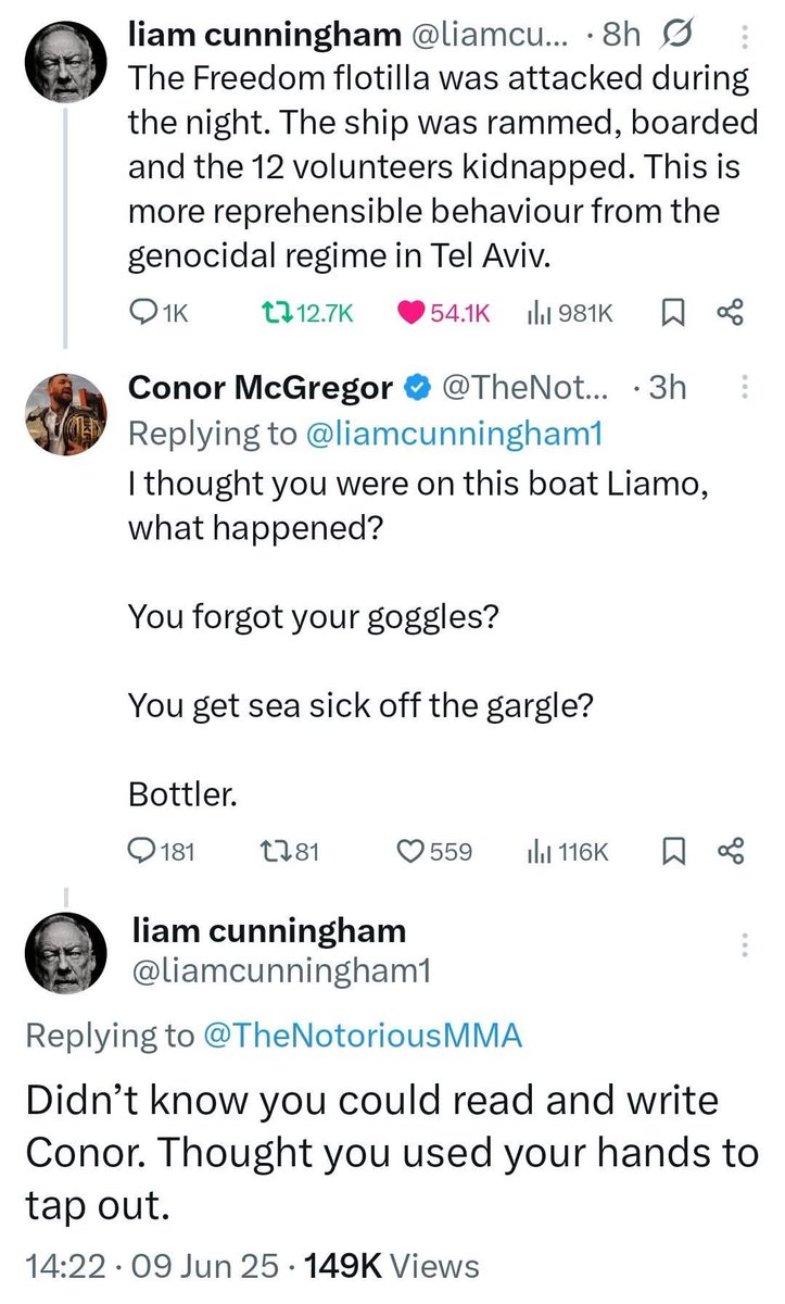C.G (@garland_conor) on Twitter photo Think Liam Cunningham won twitter today he absolutely owns that wanker McGregor here Think Liam Cunningham won twitter today he absolutely owns that wanker McGregor here