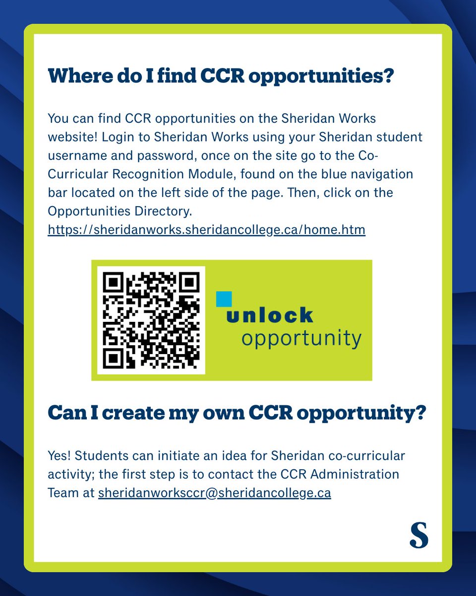 We hope you've enjoyed hearing from students who have participated in Sheridan's Co-Curricular Recognition (CCR) program. Want to learn more about CCR opportunities and how you can get involved? Check out the QR code on the last slide!