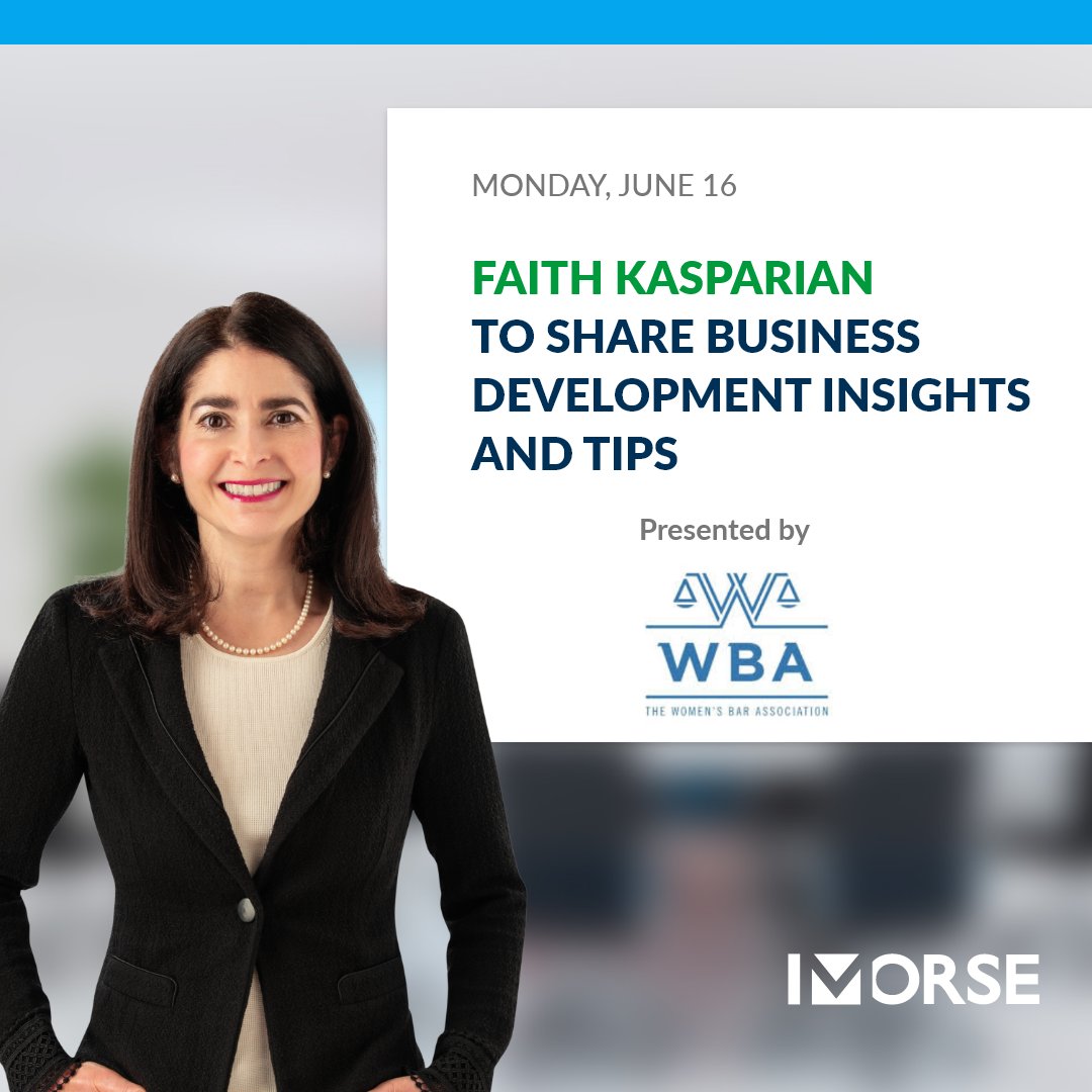 Faith Kasparian will speak on a panel hosted by @wbaofma on Monday, June 16th!

She’ll be joined by other accomplished women in the legal field as they share their go-to strategies and insights for successful business development.
bit.ly/4mOjPJb

#WBA #WomenInLaw