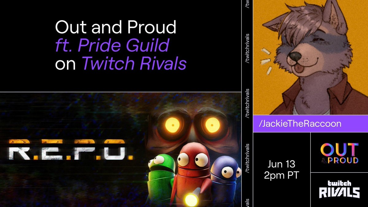 MAN I'm so hyped to announce that I'm going to be participating in Twitch Rivals in their Out and Proud event as part of the Pride Guild playing R.E.P.O! <a href="/TwitchRivals/">Twitch Rivals</a> See y'all Friday at 2 PM PT / 4 PM CST!

I can't even begin to describe how awesome it is to be here!