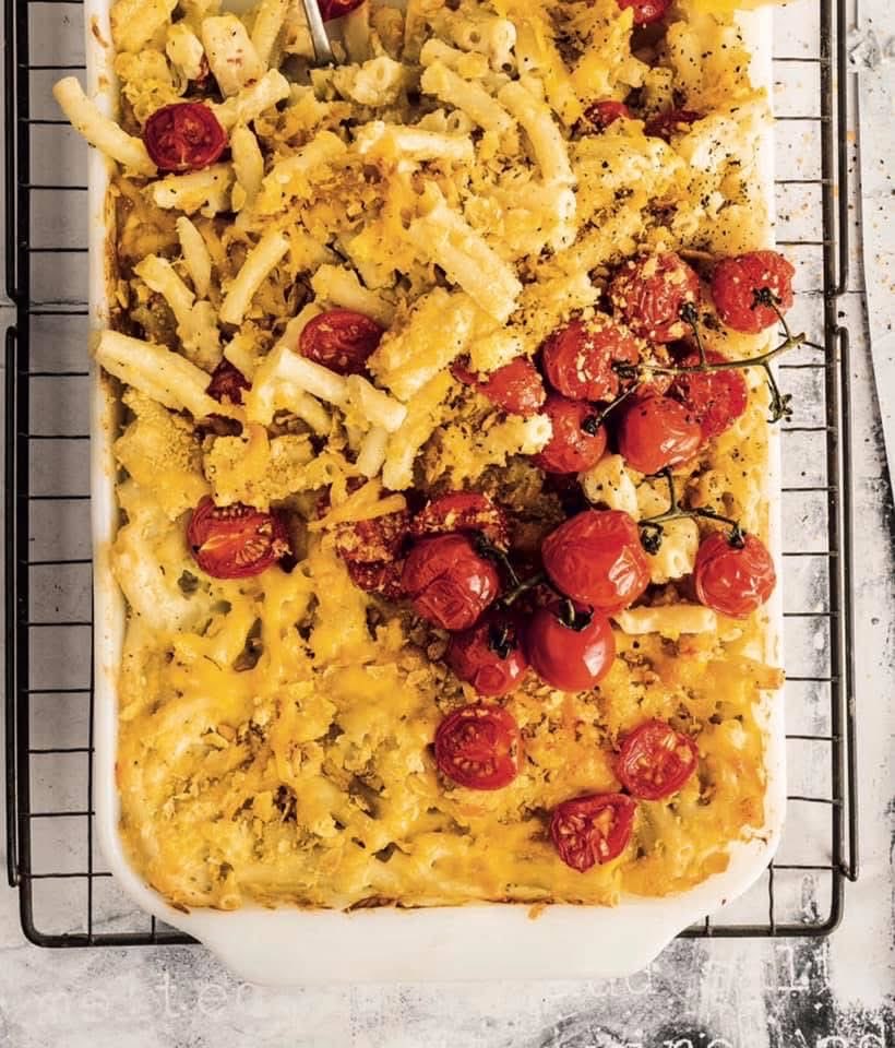 Nothing wrong with mac n cheese dotted with cherry tomatoes, sourdough crumbs and lots of cheese.