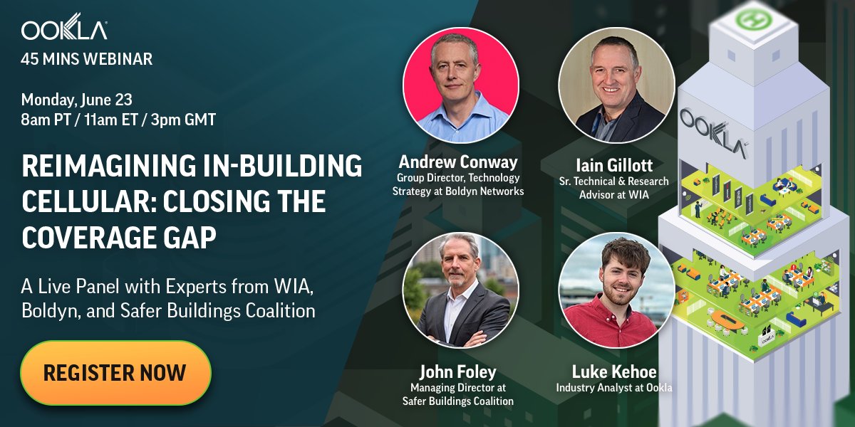 Ookla (@ookla) on Twitter photo Struggling with indoor cellular dead zones? Discover how to finally close the coverage gap! Join our live webinar on Monday, June 23rd with experts from <a href="/WIAorg/">WIA</a>, <a href="/BoldynNetworks/">Boldyn Networks</a>, and <a href="/SaferBuildings/">Safer Buildings Coalition</a>, for new insights and solutions: ookla.com/resources/webi… Struggling with indoor cellular dead zones? Discover how to finally close the coverage gap! Join our live webinar on Monday, June 23rd with experts from <a href="/WIAorg/">WIA</a>, <a href="/BoldynNetworks/">Boldyn Networks</a>, and <a href="/SaferBuildings/">Safer Buildings Coalition</a>, for new insights and solutions: ookla.com/resources/webi…