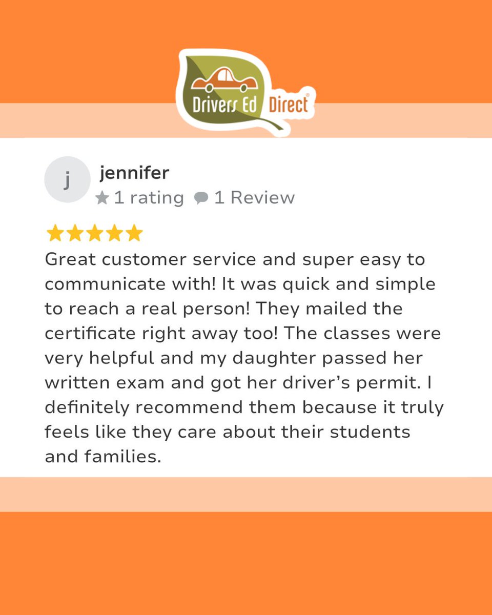 DriversEdDirect's tweet image. 🌟Thank you, Jennifer!🌟
We’re so happy to hear your daughter’s permit journey was a smooth one! It means a lot knowing you felt supported every step of the way. We truly appreciate your kind words and recommendation.🚗💛

#DriversEdDirect #TeenDrivers #PermitReady #LearnToDrive