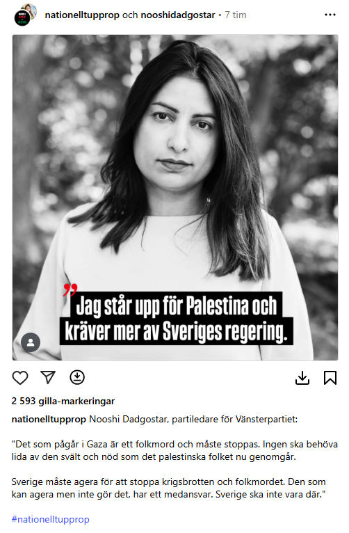Folkmord,  även kallat genocid, är avsiktliga och systematiska handlingar i syfte  att helt eller delvis förinta en grupp utvald eller definierad genom  nationalitet, etnicitet, ras eller religiös tillhörighet.

<a href="/dadgostarnooshi/">Nooshi Dadgostar 🥕</a> Läs på. Gör om. Gör rätt. Läs på igen. #Israel