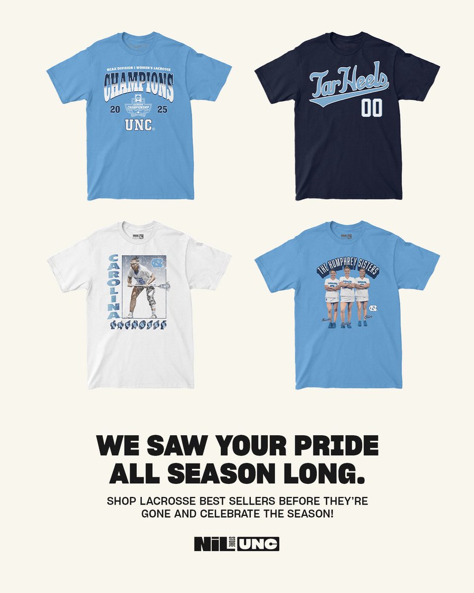 uncnilstore's tweet image. Thank you Women’s Lacrosse fans! Keep shopping their merch here: unc.nil.store/collections/wo…